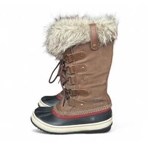 Sorel Joan of Arctic Brown Fur Snow Winter Boots Womens Size 6 Waterproof